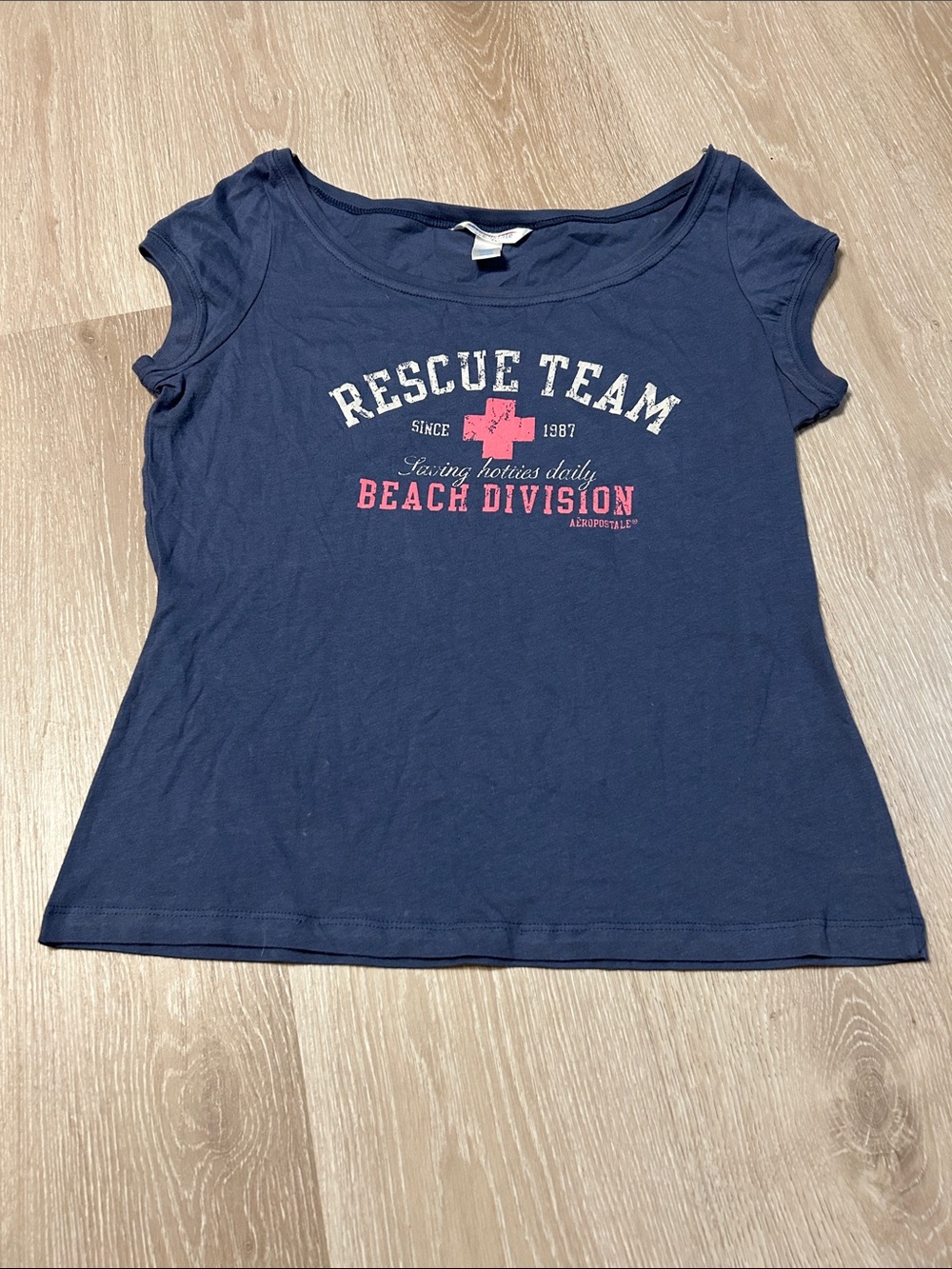 Aéropostale Vintage Navy Scoop Neck Graphic “Hotties Rescue Team” Baby Tee Sz XL